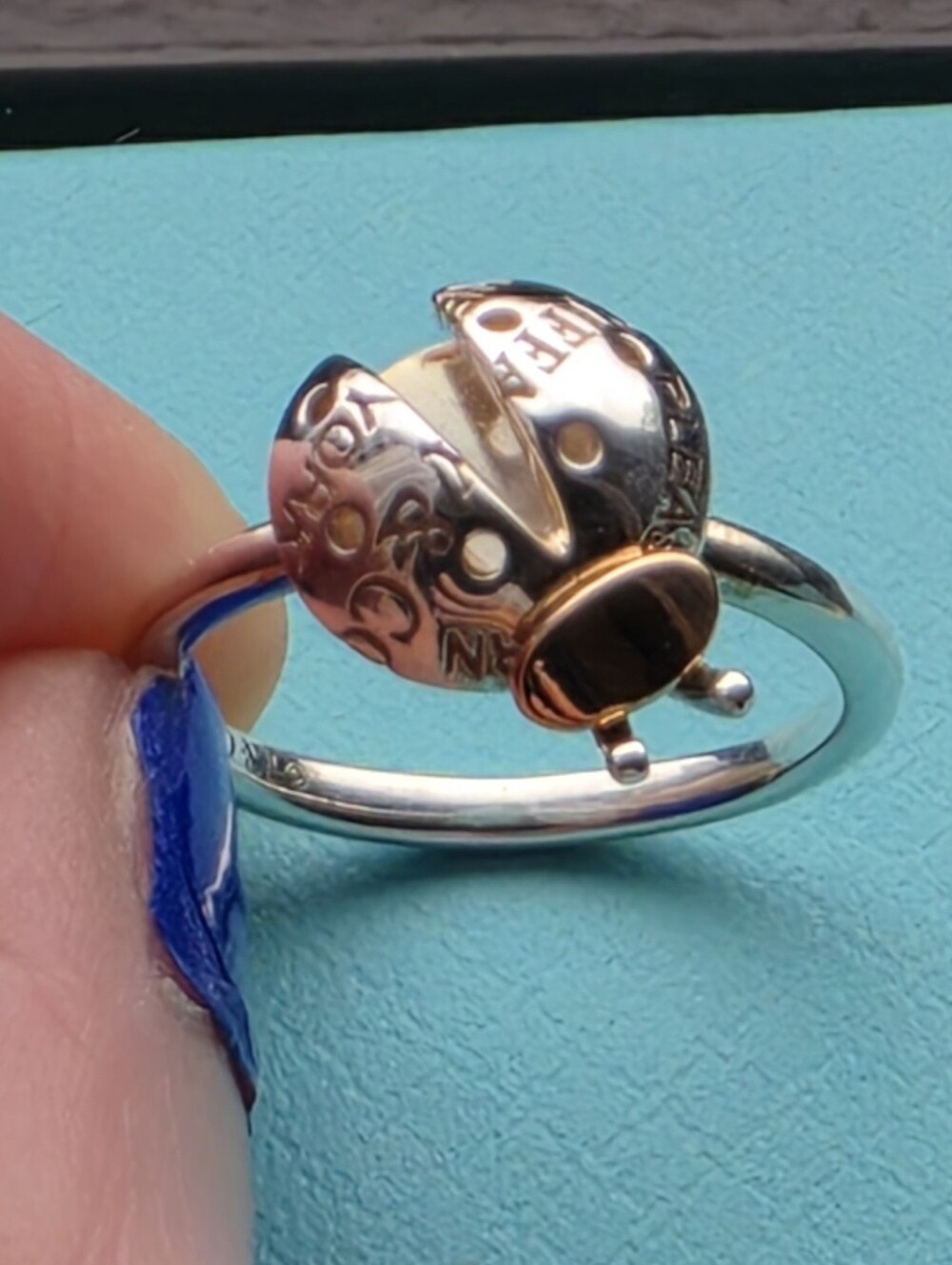 Tiffany & Co. Love Bugs Lady Bug Ring. 18k Rose Gold and Sterling Silver